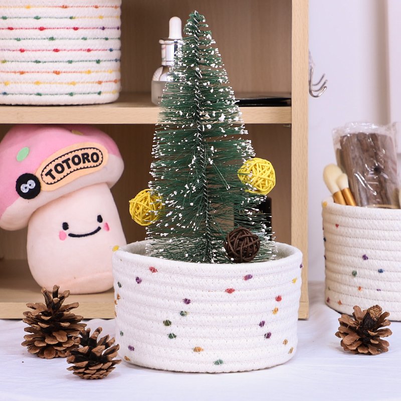 Small Mini Woven Baskets Round Cotton Rope Basket Little Storage Baskets for Organizing Bins Baby Toy Keys Snack Drawer Gifts