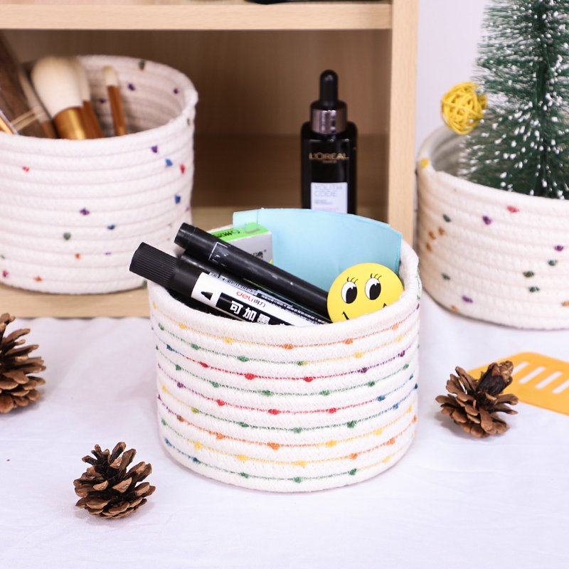 Small Mini Woven Baskets Round Cotton Rope Basket Little Storage Baskets for Organizing Bins Baby Toy Keys Snack Drawer Gifts