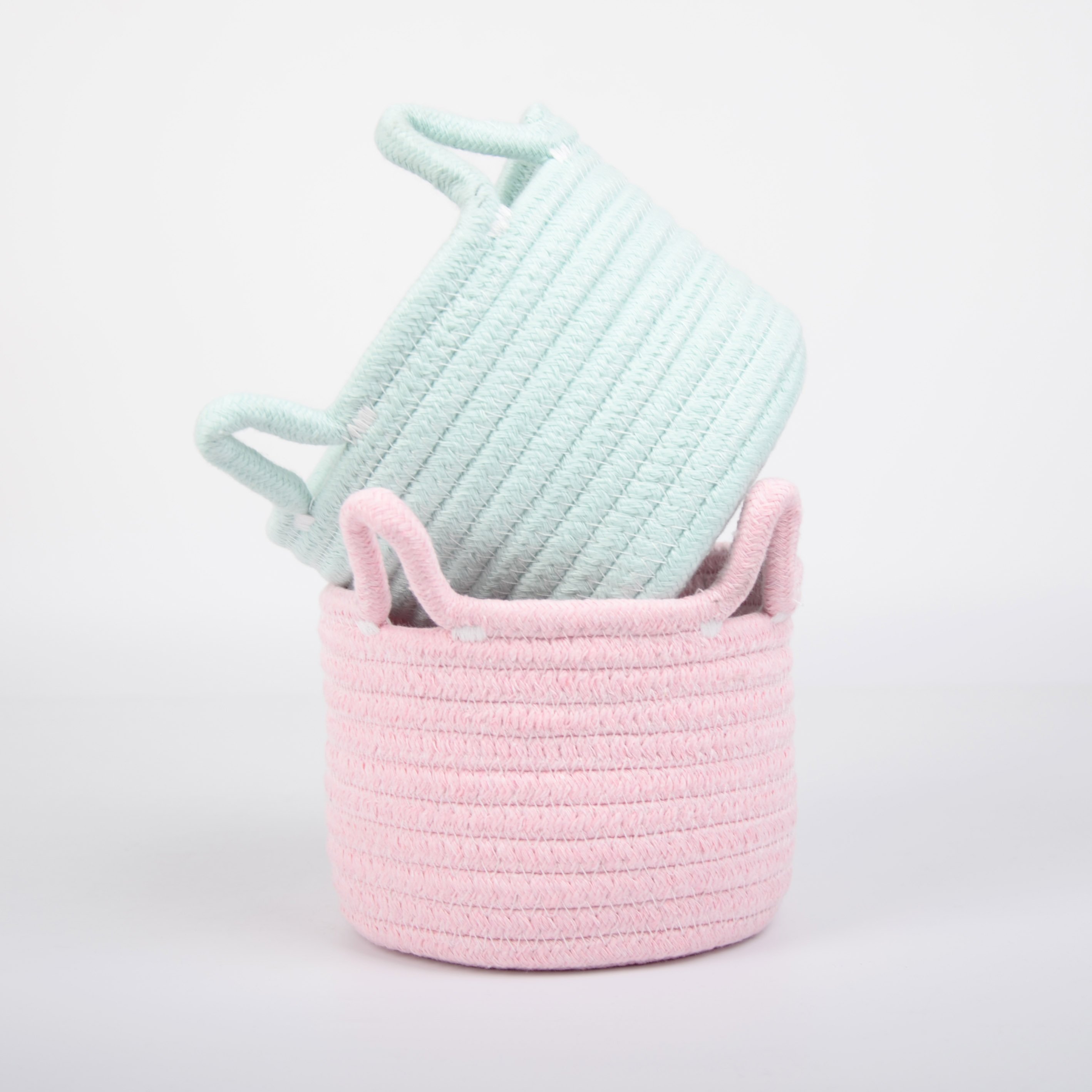Small Mini Woven Baskets Round Cotton Rope Basket Little Storage Baskets for Organizing Bins Baby Toy Keys Snack Drawer Gifts