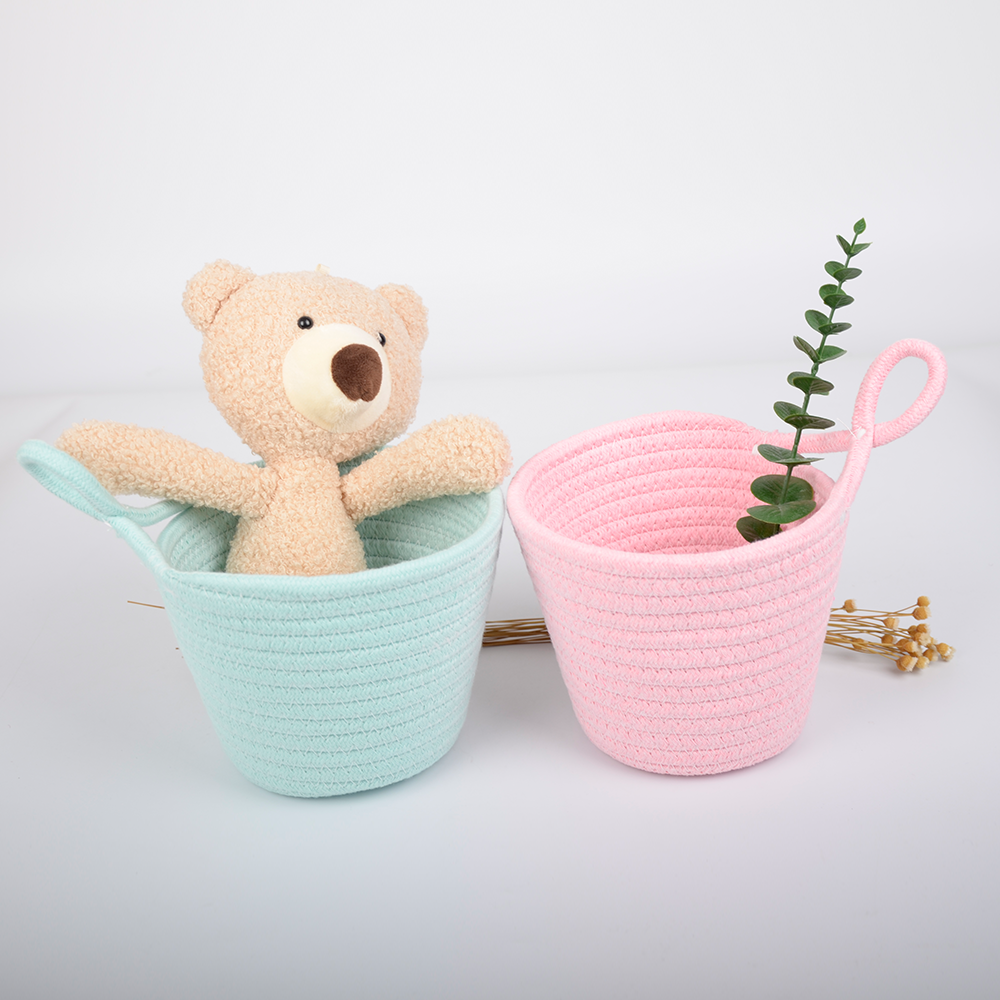 Small Mini Woven Baskets Round Cotton Rope Basket Little Storage Baskets for Organizing Bins Baby Toy Keys Snack Drawer Gifts