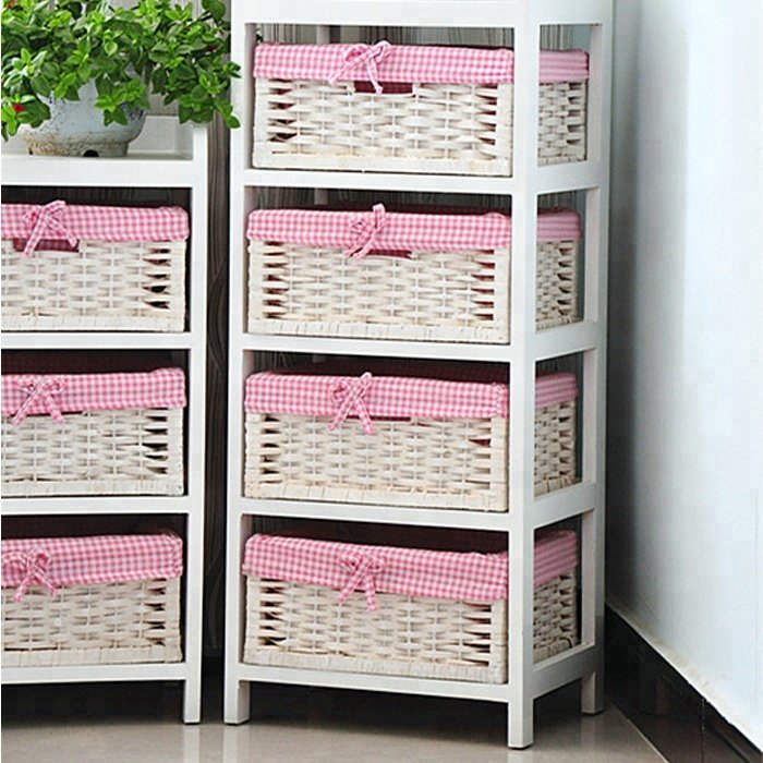 factory wholesale country wood cabinet with storage basket