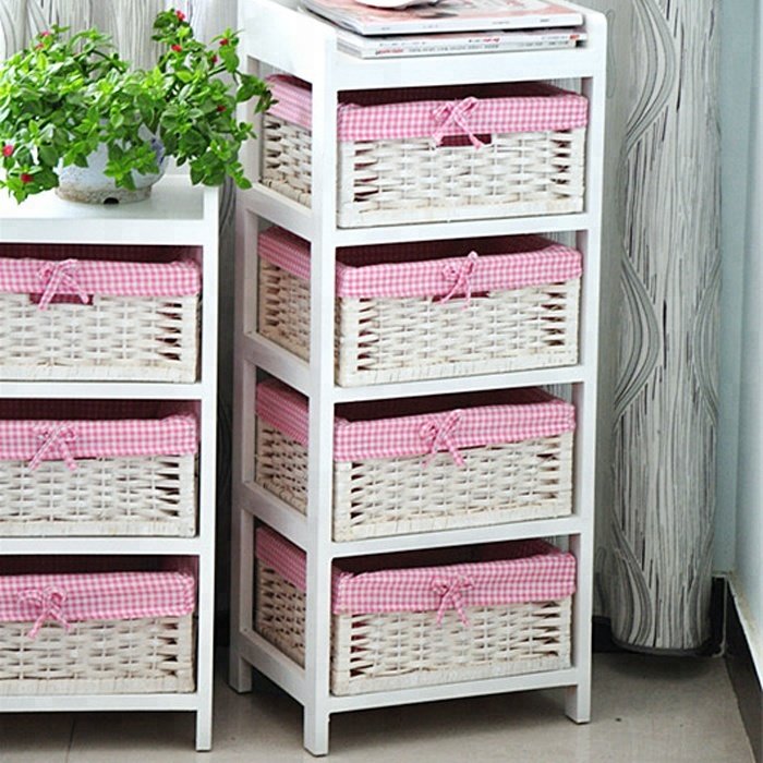 factory wholesale country wood cabinet with storage basket