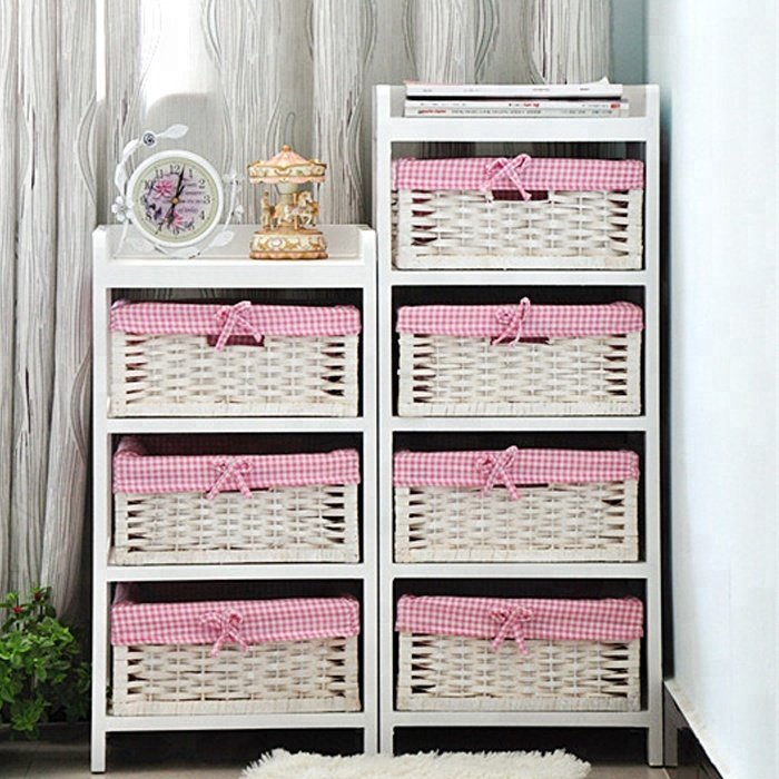 factory wholesale country wood cabinet with storage basket