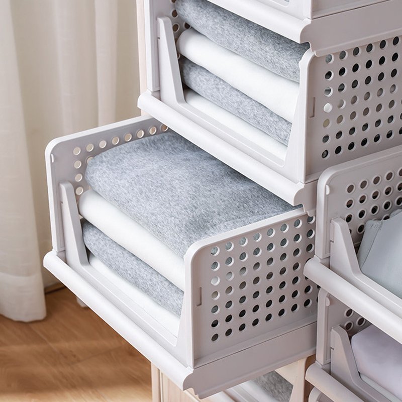 Stackable Plastic Storage Basket Foldable Closet Organizers Drawer Shelf Storage Container for Wardrobe Kitchen Bathroom
