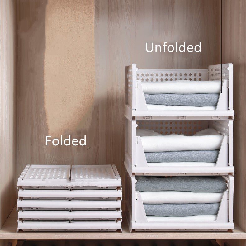 Stackable Plastic Storage Basket Foldable Closet Organizers Drawer Shelf Storage Container for Wardrobe Kitchen Bathroom