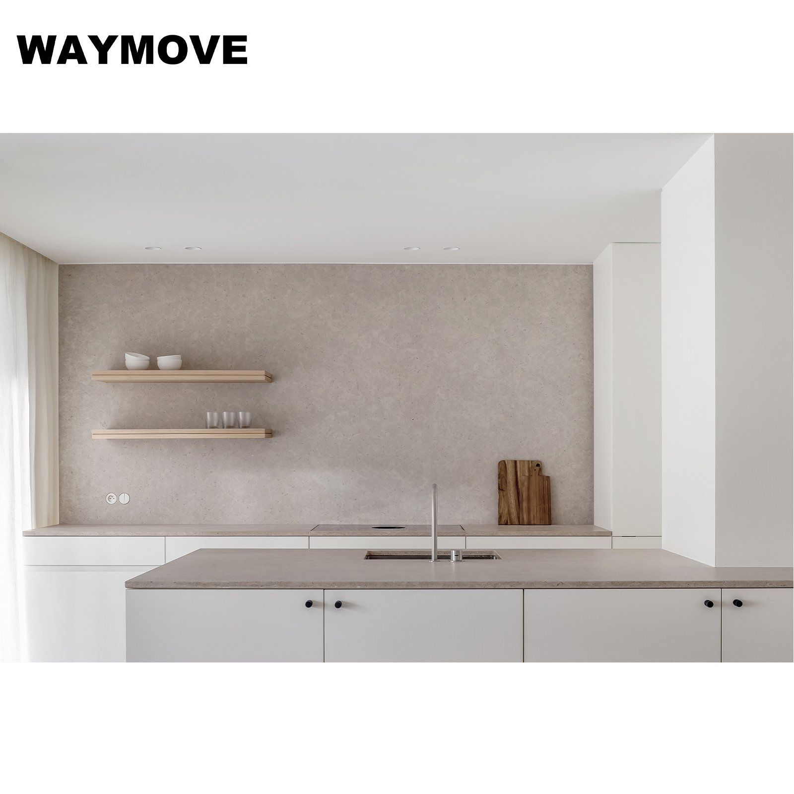 WAYMOVE Bamboo Natural Color Countertops Kitchen Modern Designs Mini Kitchen Units Set Sink Lacquer Acrylic Door Panel Hinge