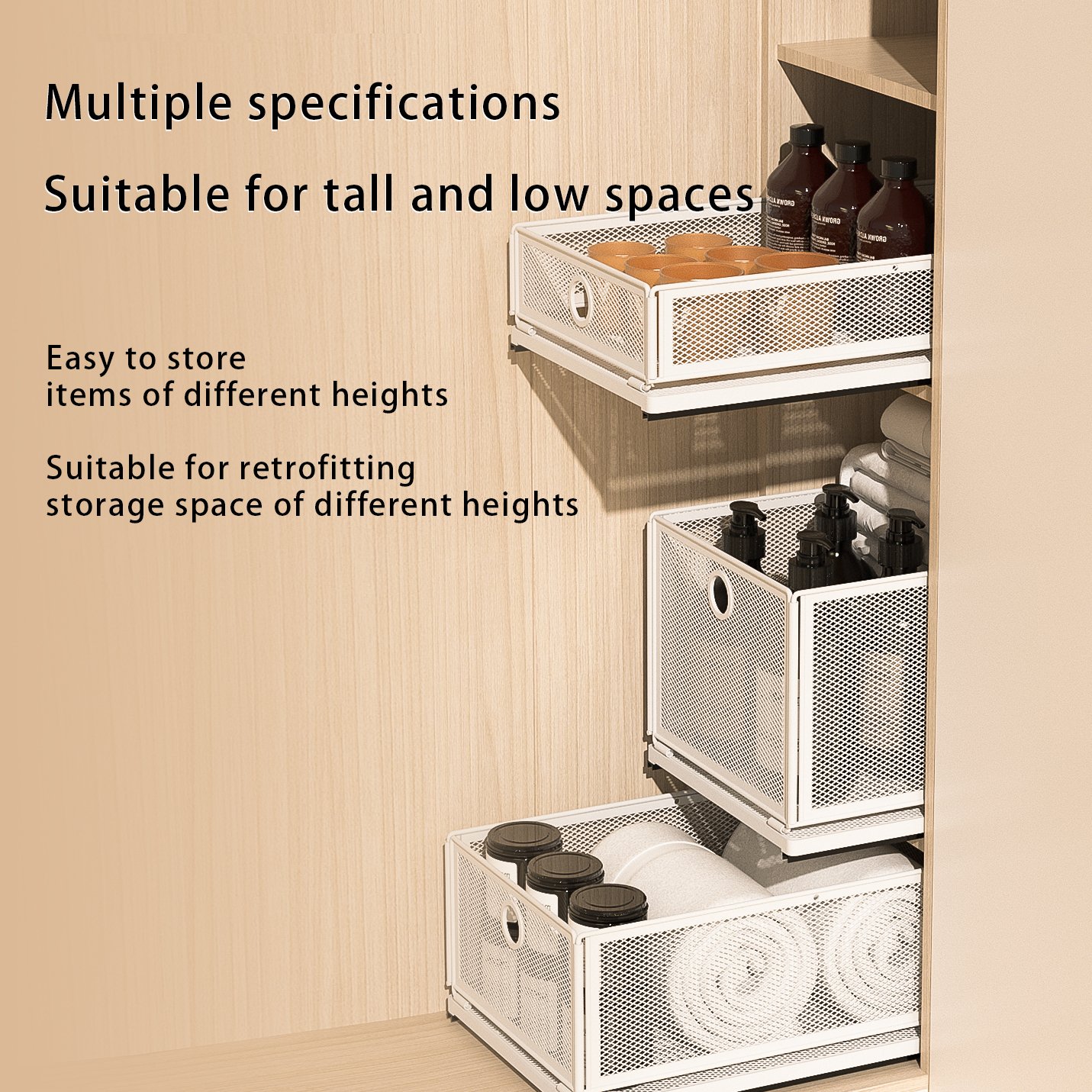 Stackable Drawer type home storage & organization storage cabinets rack holders metal wire basket storage racks shelving units