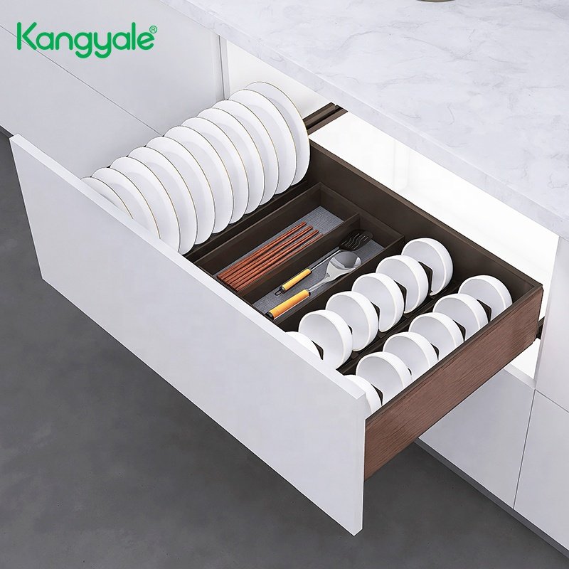Kangyale Kitchen Organization Dishes Storage Basket Metal Pull Out Tableware Storage Rack Slide Pull Out Drawer Basket