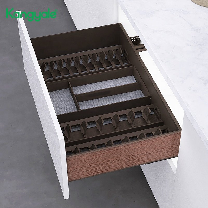Kangyale Kitchen Organization Dishes Storage Basket Metal Pull Out Tableware Storage Rack Slide Pull Out Drawer Basket
