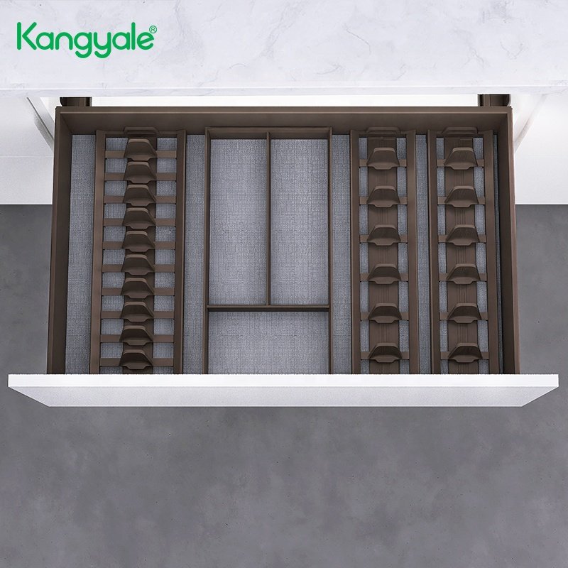 Kangyale Kitchen Organization Dishes Storage Basket Metal Pull Out Tableware Storage Rack Slide Pull Out Drawer Basket