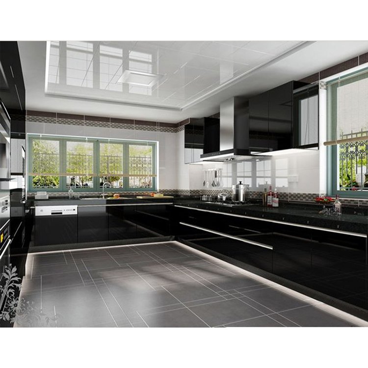 Modern style kitchen cabinet set design custom made u shape high gloss painting lacquer pink kitchen cabinets for sale
