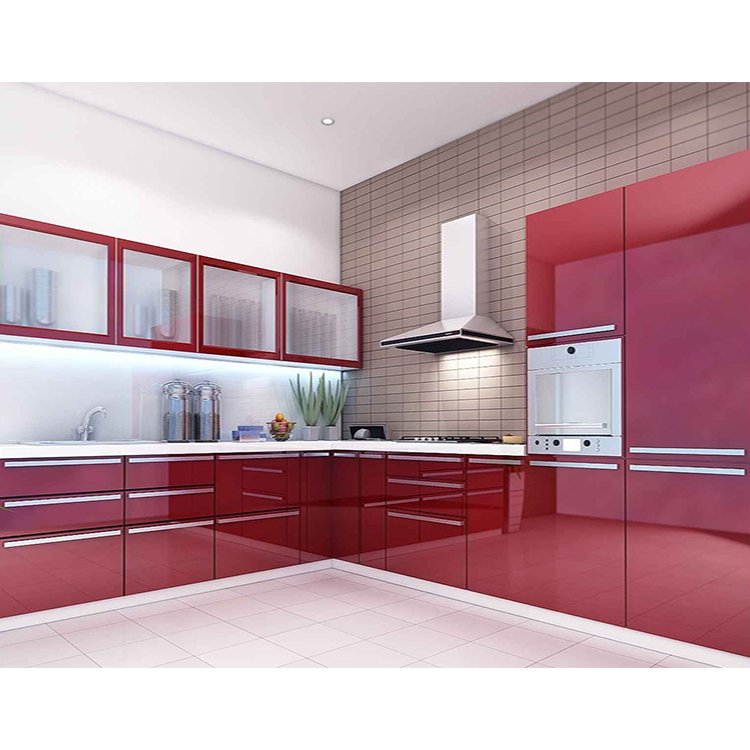Modern style kitchen cabinet set design custom made u shape high gloss painting lacquer pink kitchen cabinets for sale
