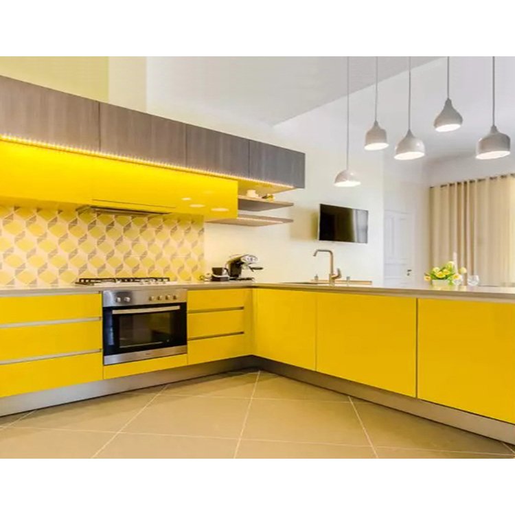 Modern style kitchen cabinet set design custom made u shape high gloss painting lacquer pink kitchen cabinets for sale