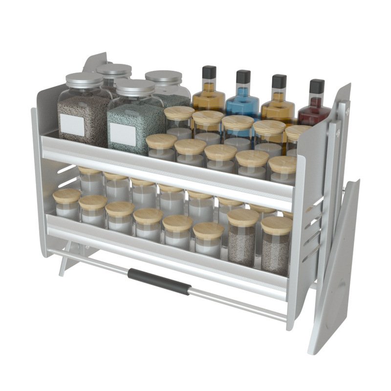 TKK Kitchen Cabinet Fitting Cabinet Basket Wire Drawer Basket Iron or Stainless Steel Elevator Pull down Basket with Soft-Stop
