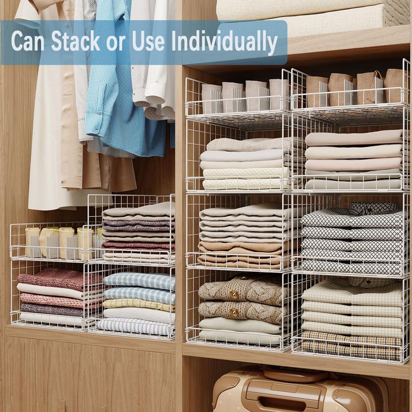 Hot sale Closet Organizers Storage Shelves Foldable Stackable Storage Bins Organizer wire Baskets Drawers for 4 pack white