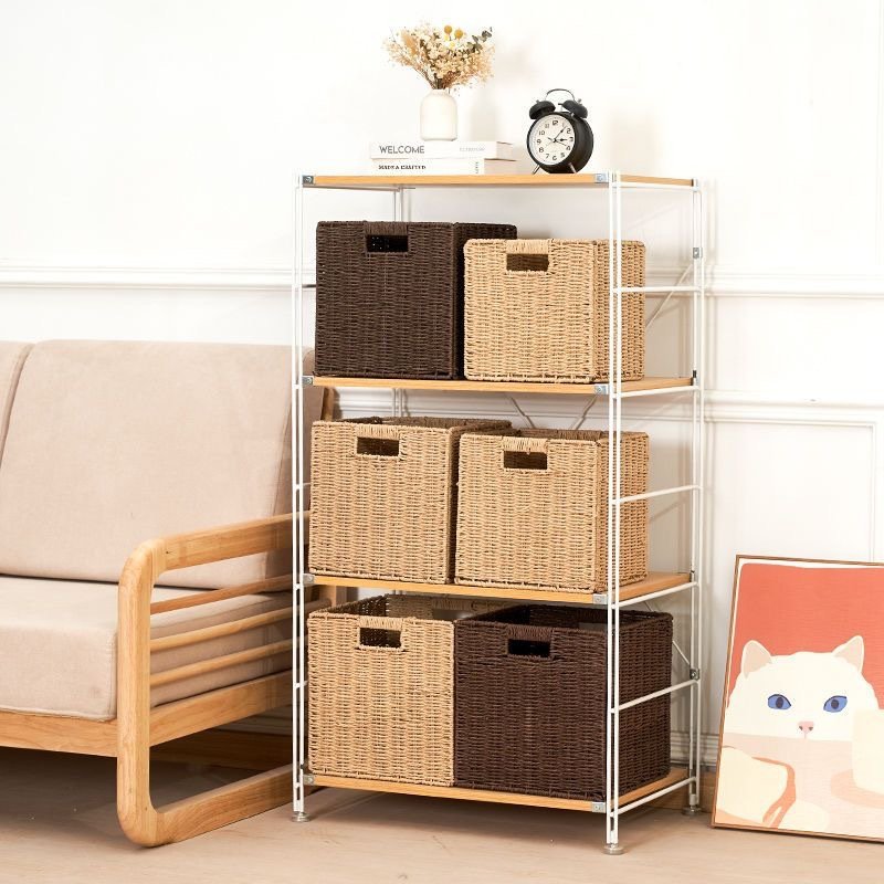 Beaufy rattan paper rope woven folding storage basket drawer toys organizer box Foldable snack sundries storage basket