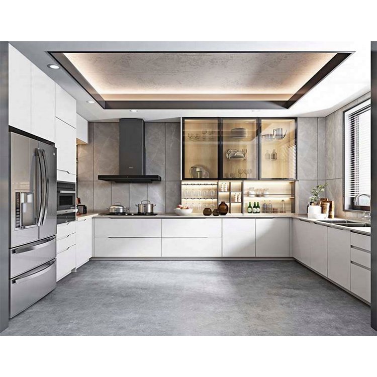 European italian style modern design white color lacquer plywood carcase mdf kitchen cupboard cabinet set for apartment villa