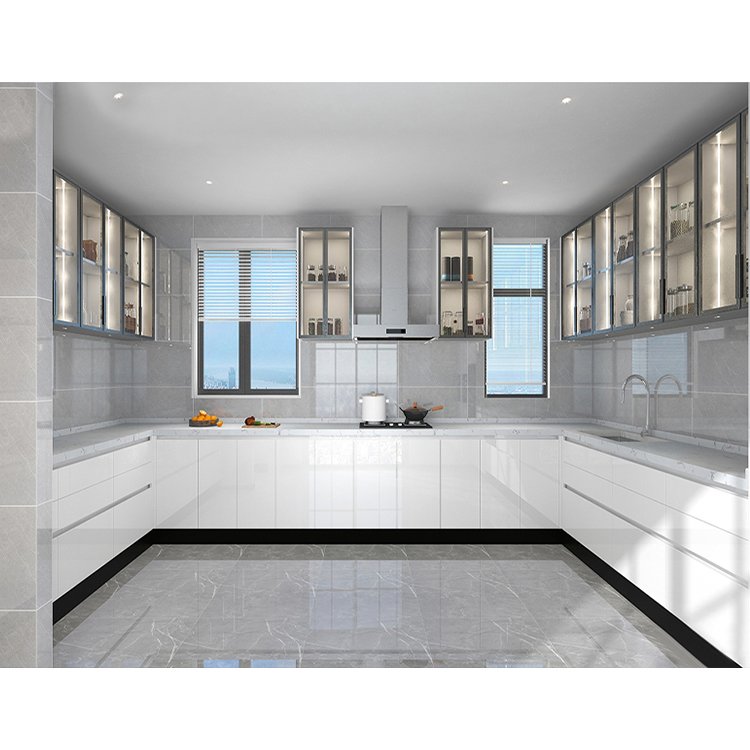 European italian style modern design white color lacquer plywood carcase mdf kitchen cupboard cabinet set for apartment villa