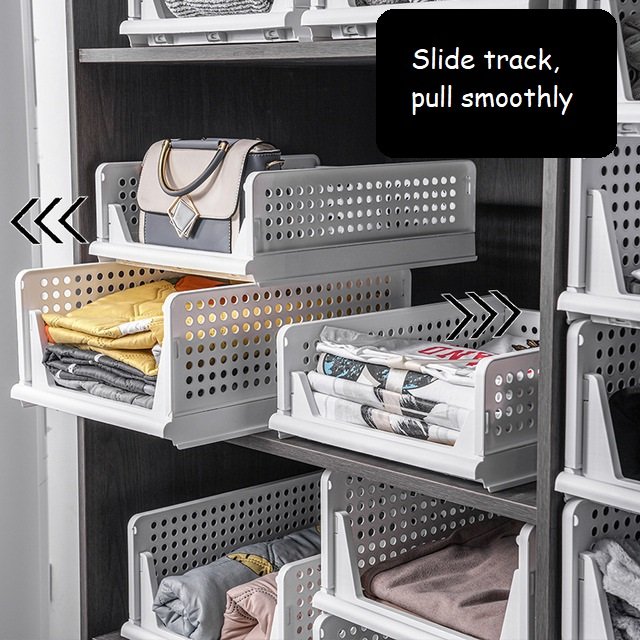 Stackable Plastic Drawer Organizer Foldable Clothes Shelf Baskets Containers Bins Cubes for Wardrobe
