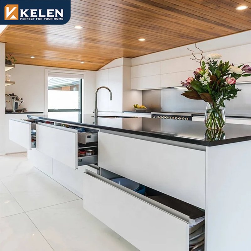 KELEN 2024 kitchen cabinet plywood supplier lacquer islands design modular mdf modern wood white furniture kitchen cabinet