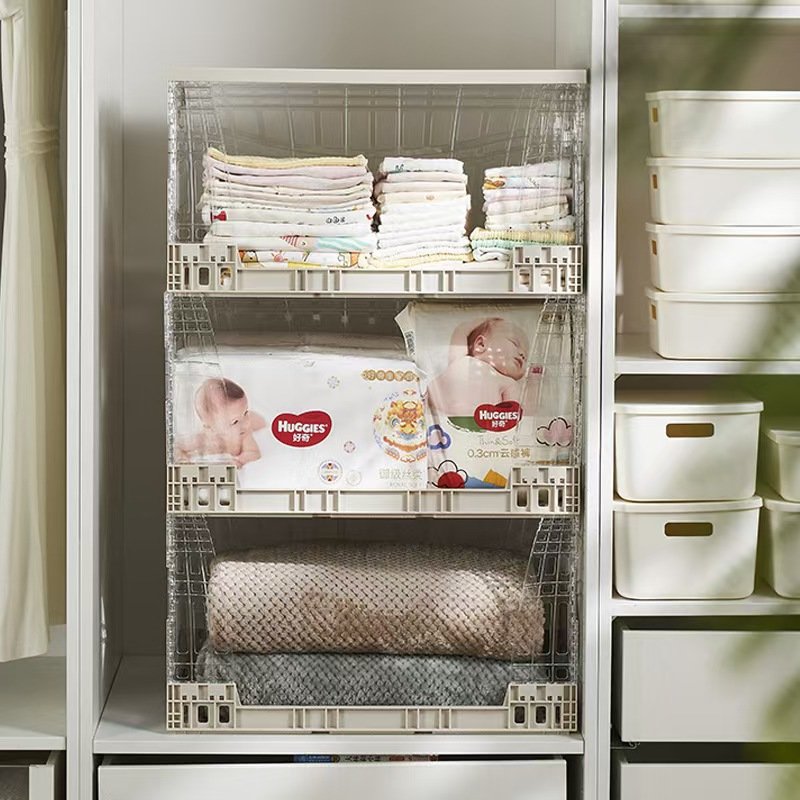 Plastic cube storage basket wardrobe clutter sorting stackable storage box rack transparent foldable storage basket