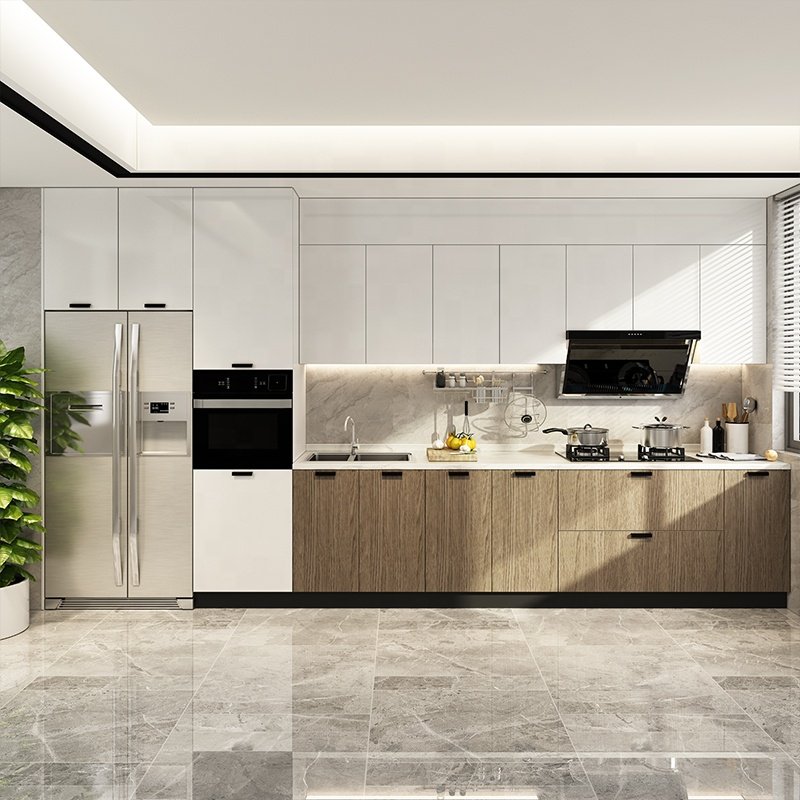 Overall Customized Cabinet Set Wood Grain Kitchen Cabinet Assembly Home Decoration