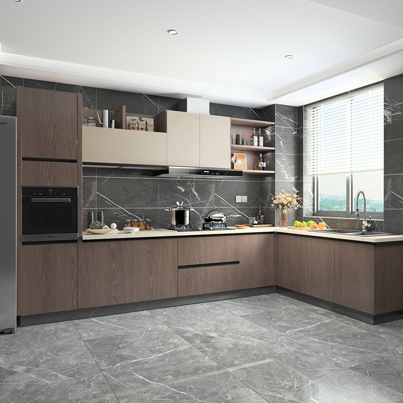 Overall Customized Cabinet Set Wood Grain Kitchen Cabinet Assembly Home Decoration