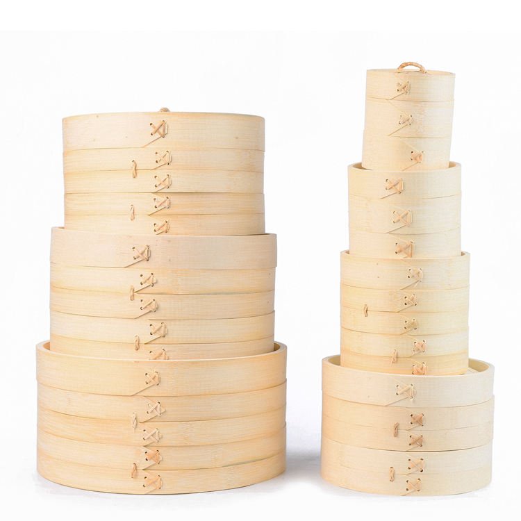 Wholesale Traditional 2-Tier Design 3 6 8 10 12 14 Inch Round organic Bamboo Steamer Basket for Dumplings and Dim Sum