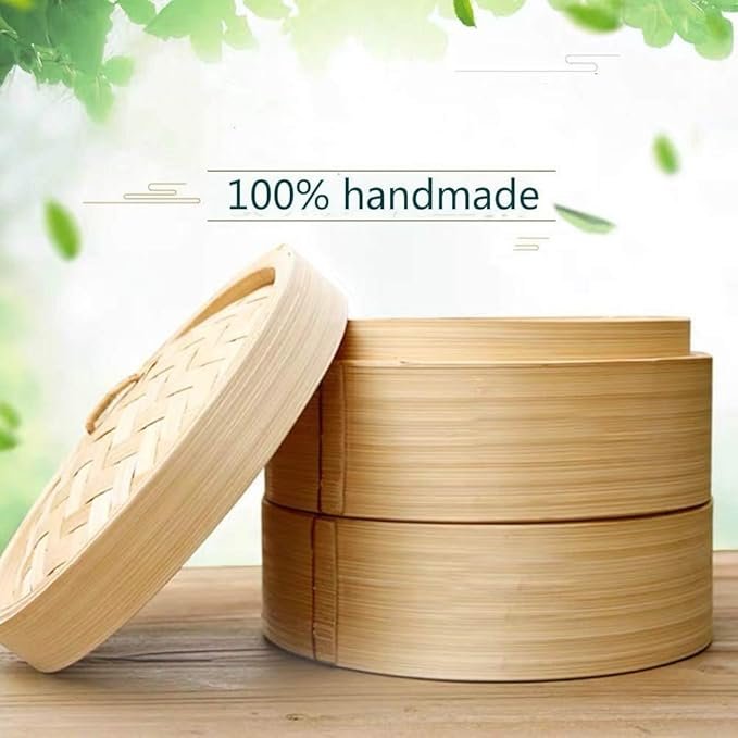 Wholesale Traditional 2-Tier Design 3 6 8 10 12 14 Inch Round organic Bamboo Steamer Basket for Dumplings and Dim Sum