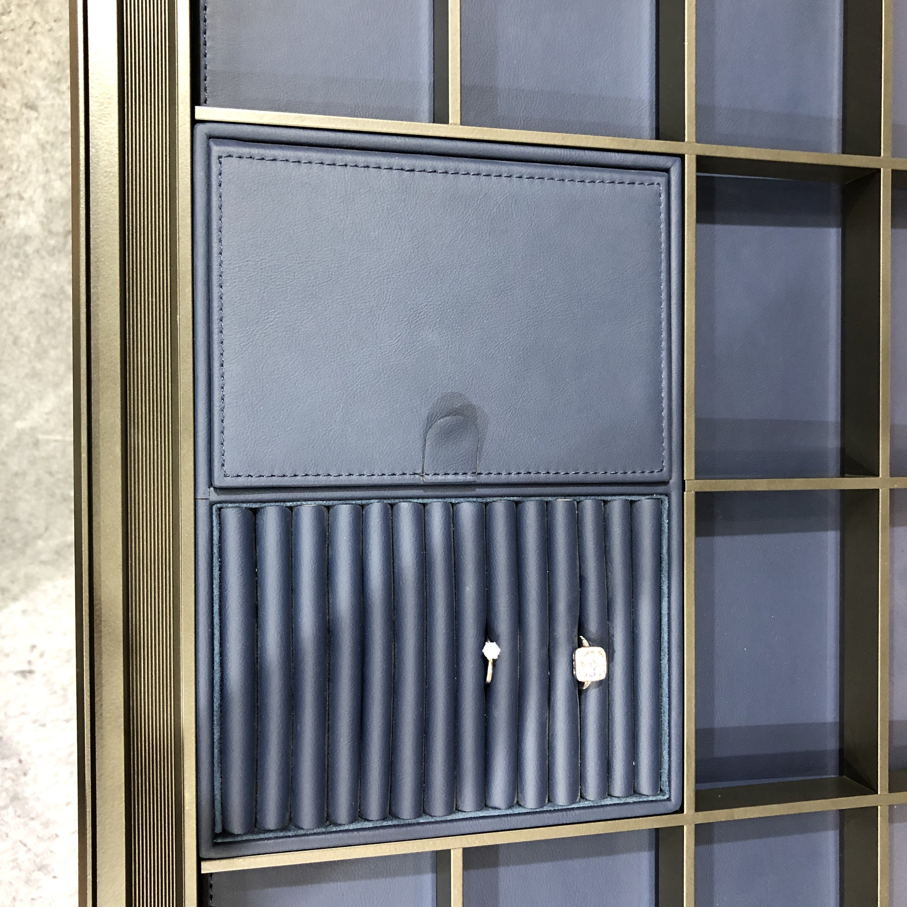 Factory wholesale Aluminum Frame Sliding Drawer Women Makeup Pull Out Soft Close Leather Jewelry Box For Wardrobe