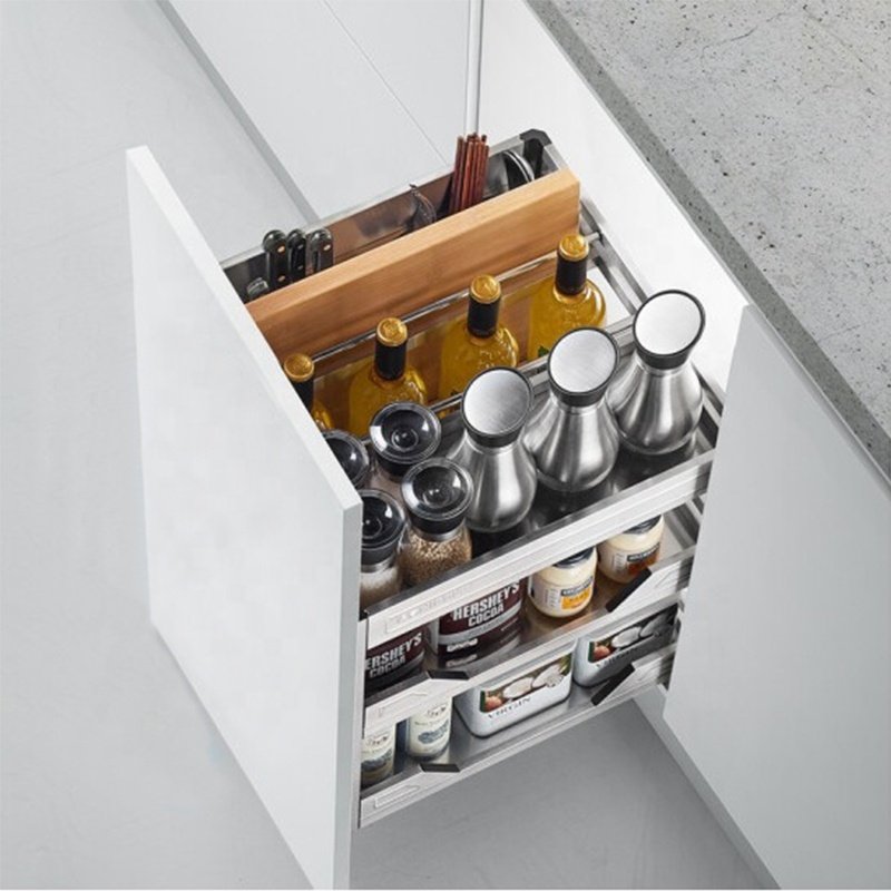 Home kitchen cabinets Double drawer stainless steel built-in storage basket