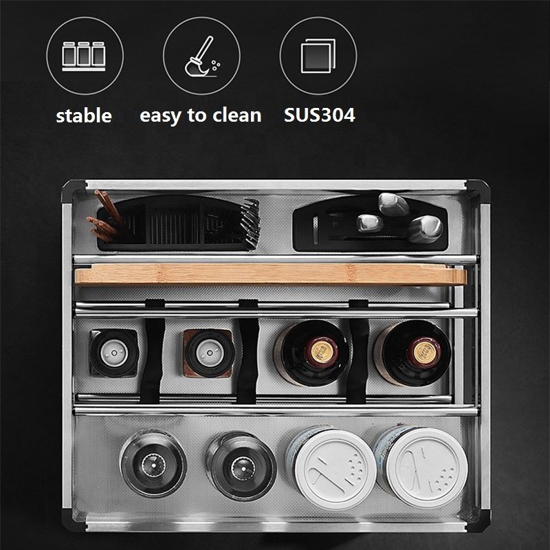 Home kitchen cabinets Double drawer stainless steel built-in storage basket