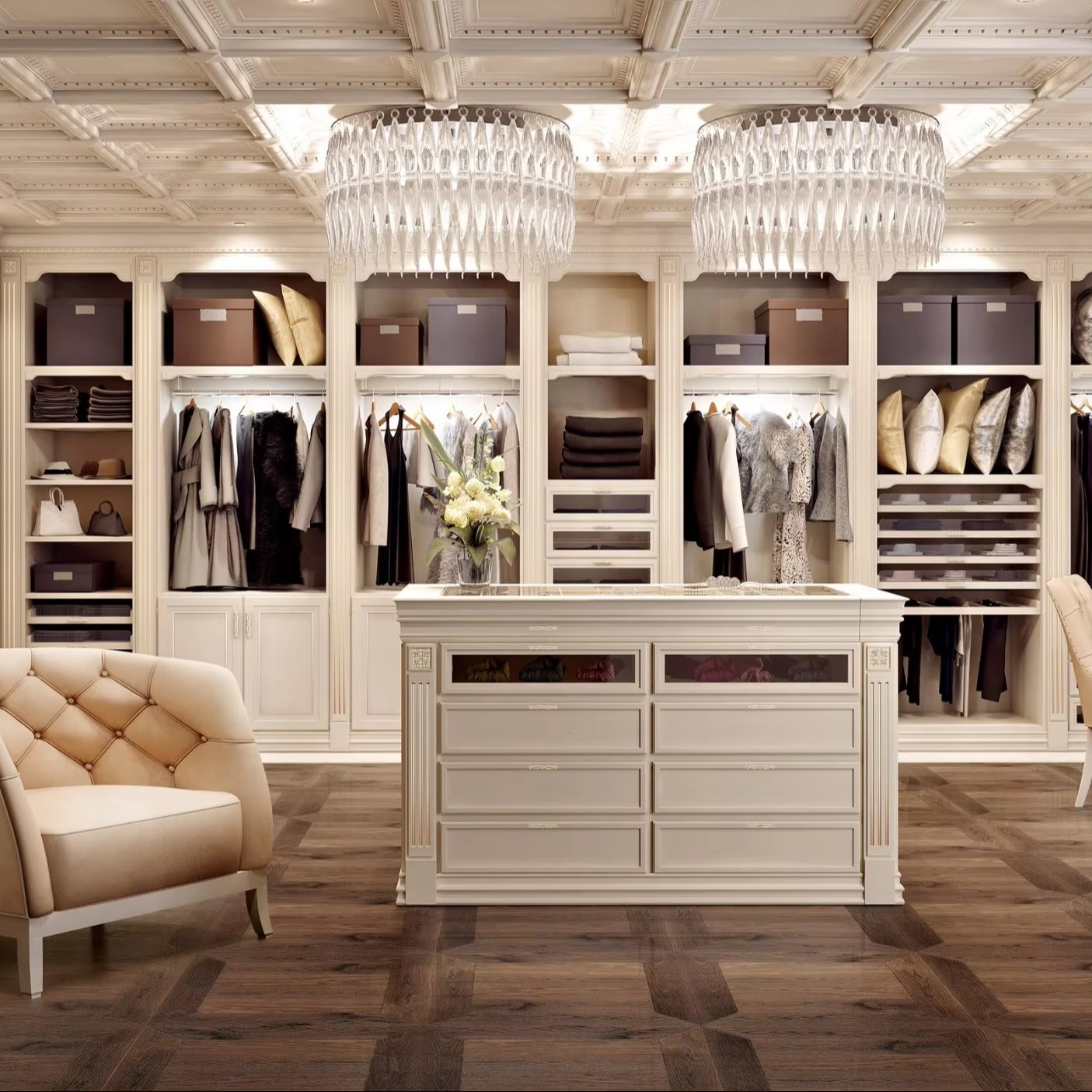 European style luxury walk in closet wardrobe storage bedroom wardrobe designs Walk-in Wardrobe Wooden Cupboard