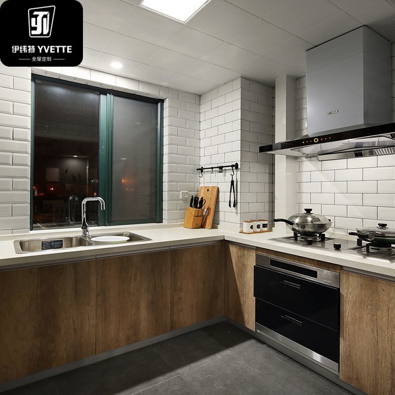 Modern Style Kitchen Cabinets Wooden White Black Design MDF Style Solid Surface Marble Countertop Including Drawer Slide Basket