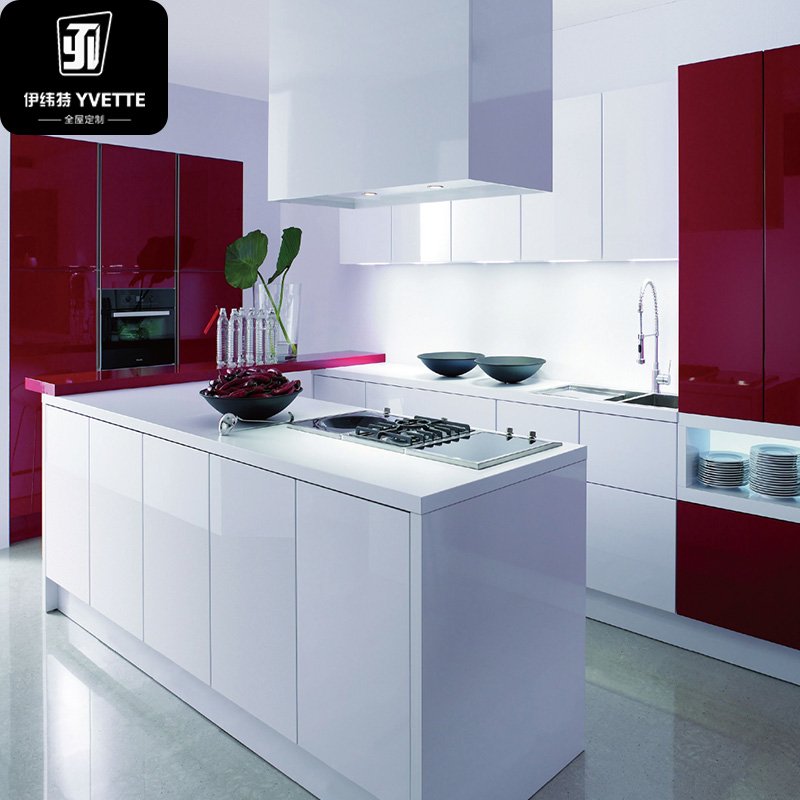 Modern Style Kitchen Cabinets Wooden White Black Design MDF Style Solid Surface Marble Countertop Including Drawer Slide Basket
