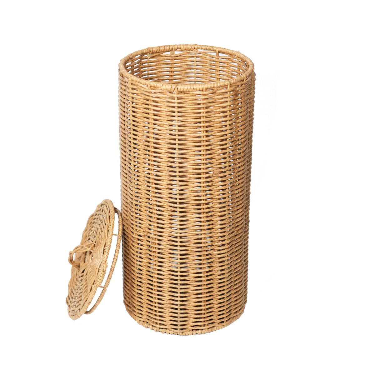 Handmade Metal PE Woven Plastic Rattan Basket on Wheels Rope Storage Basket for Food Laundry Handwoven Wicker Rattern Basket