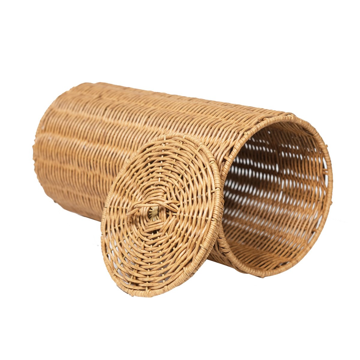 Handmade Metal PE Woven Plastic Rattan Basket on Wheels Rope Storage Basket for Food Laundry Handwoven Wicker Rattern Basket