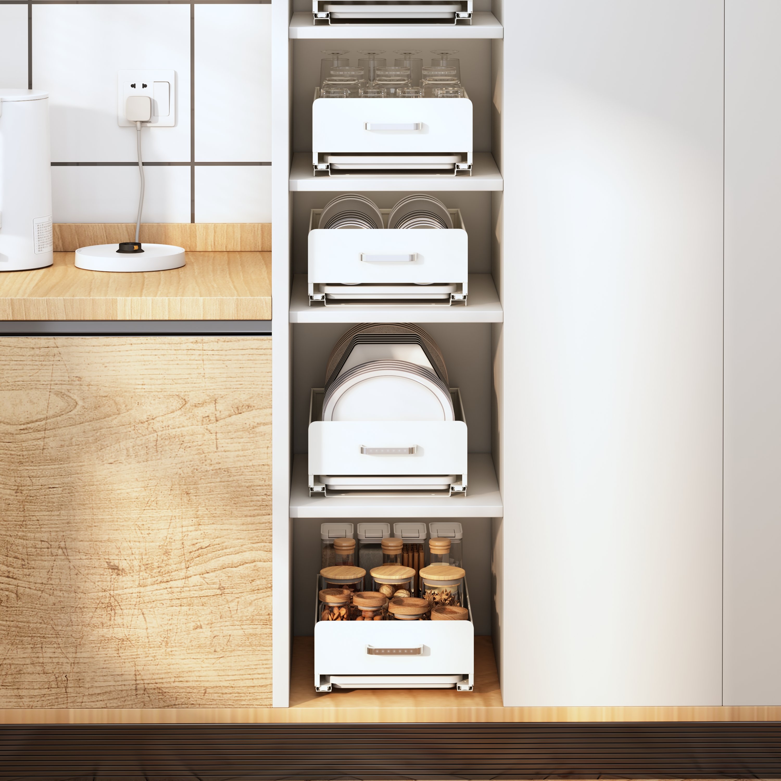 Top Selling Kitchen Storage Rack Organizer Shelf for Kitchen Cabinet Drawer Kitchen Dish Storage Rack Metal Multifunction T/T