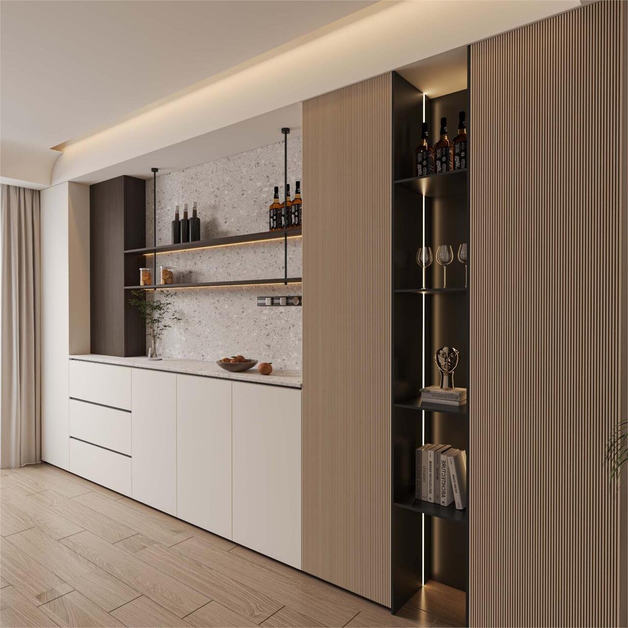 Modern Kitchen Cabinet with Tempered Glass Shelves Lacquer and Acrylic Door Panel Hinge Accessories