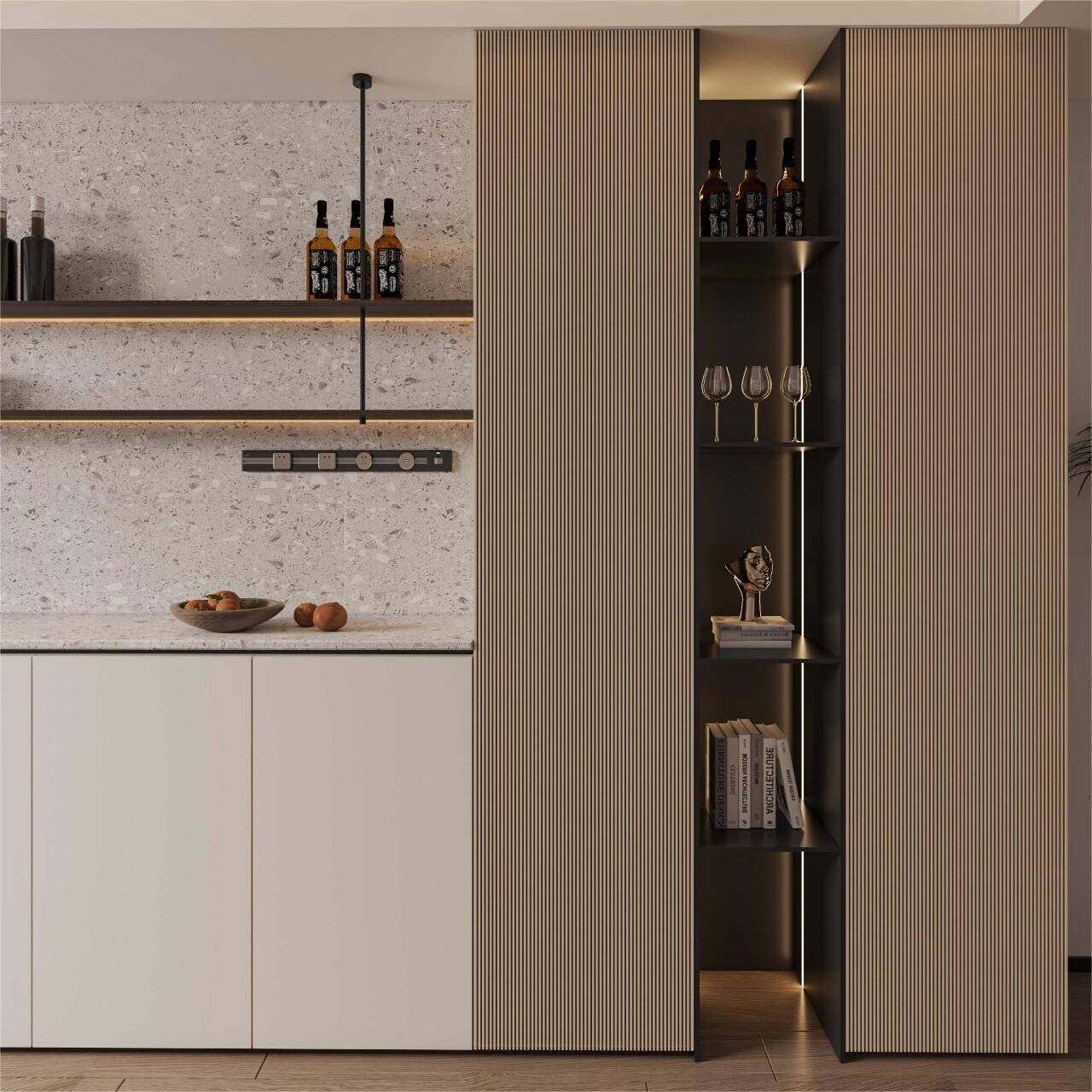 Modern Kitchen Cabinet with Tempered Glass Shelves Lacquer and Acrylic Door Panel Hinge Accessories