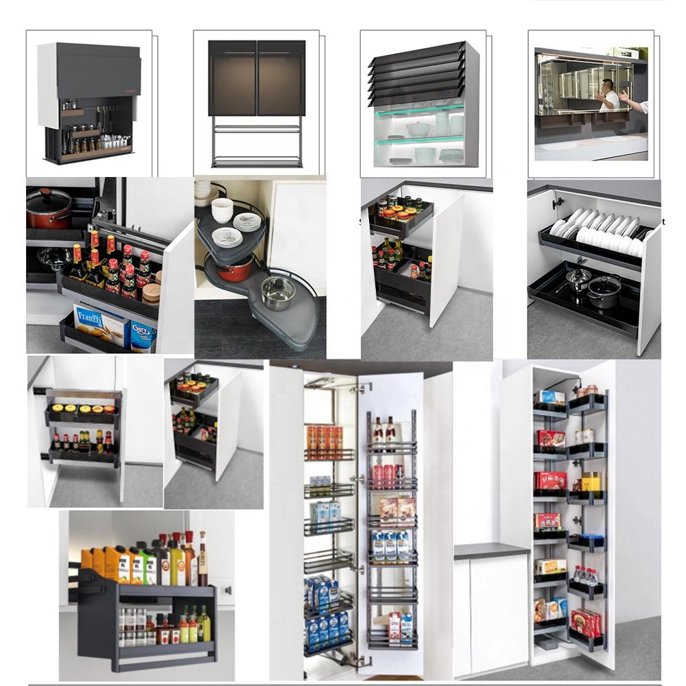ROEASY Smart Intelligent Kitchen Cabinets & Accessories Tempered Glass High Cabinet Pull Basket Kitchen Cabinet Drawer Basket