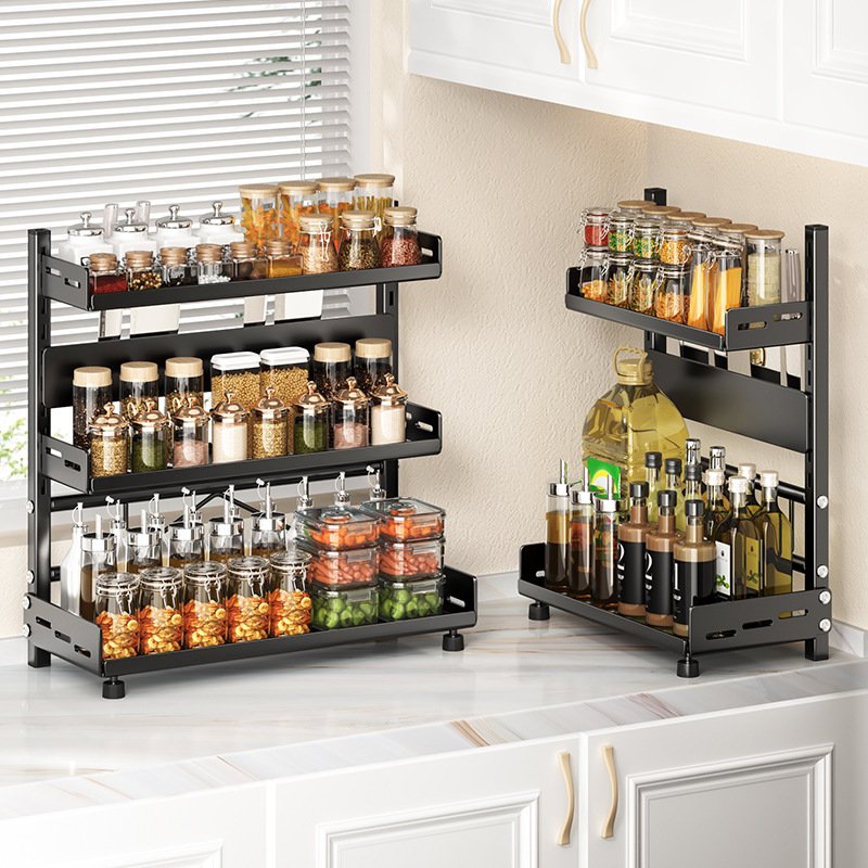 Kitchen storage buckle condiment rack wall-mounted wall-free multi-layer household storage condiment storage rack