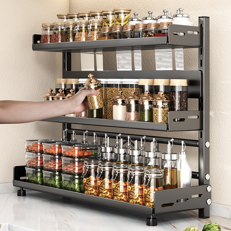 Kitchen storage buckle condiment rack wall-mounted wall-free multi-layer household storage condiment storage rack