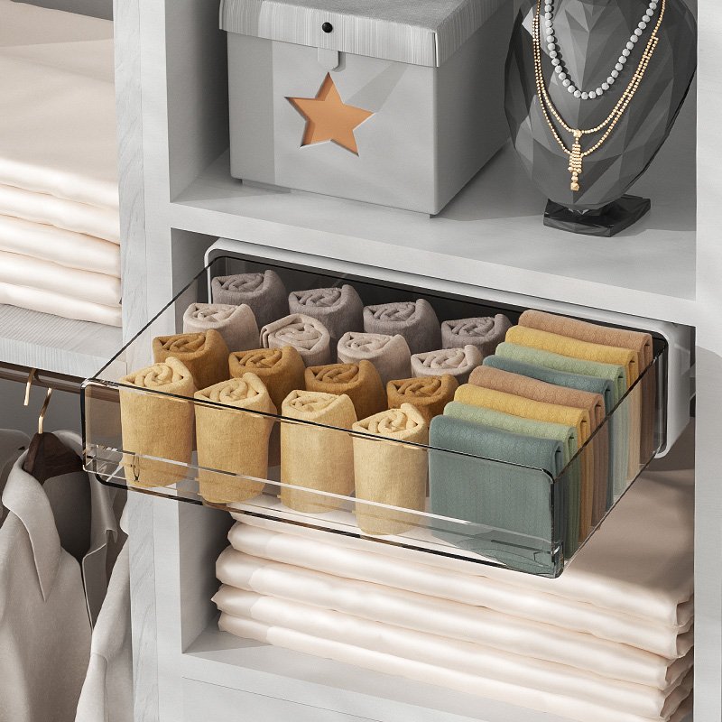 Stick hanging Under smooth Desktop Table Cabinet Cupboard Closet Wardrobe Self Adhesive Drawer type Tray Storage Organizer Box
