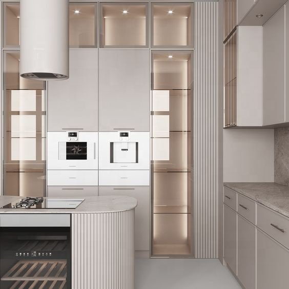 Ghana Latest Kitchen Best Design Countertop L Shape Hanging Kitchen Cabinet with Glass Door