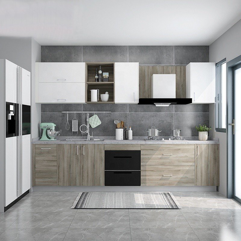 Ghana Latest Kitchen Best Design Countertop L Shape Hanging Kitchen Cabinet with Glass Door