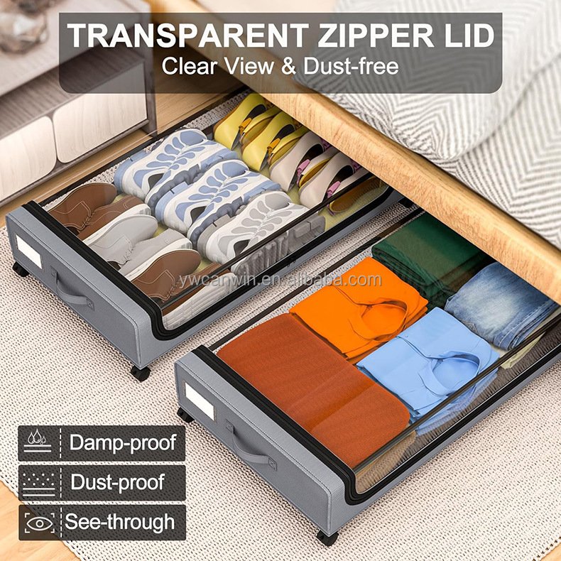 Under Bed Storage with Wheels Containers Under Bed Shoe Storage Organizer Rolling Under Bed Metal Drawer for Clothes Blankets