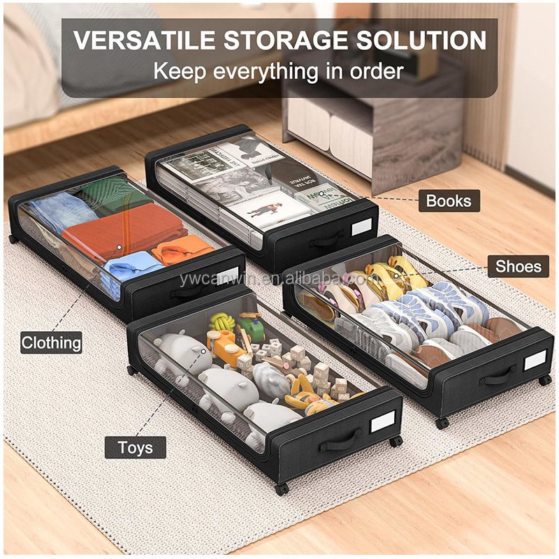 Under Bed Storage with Wheels Containers Under Bed Shoe Storage Organizer Rolling Under Bed Metal Drawer for Clothes Blankets