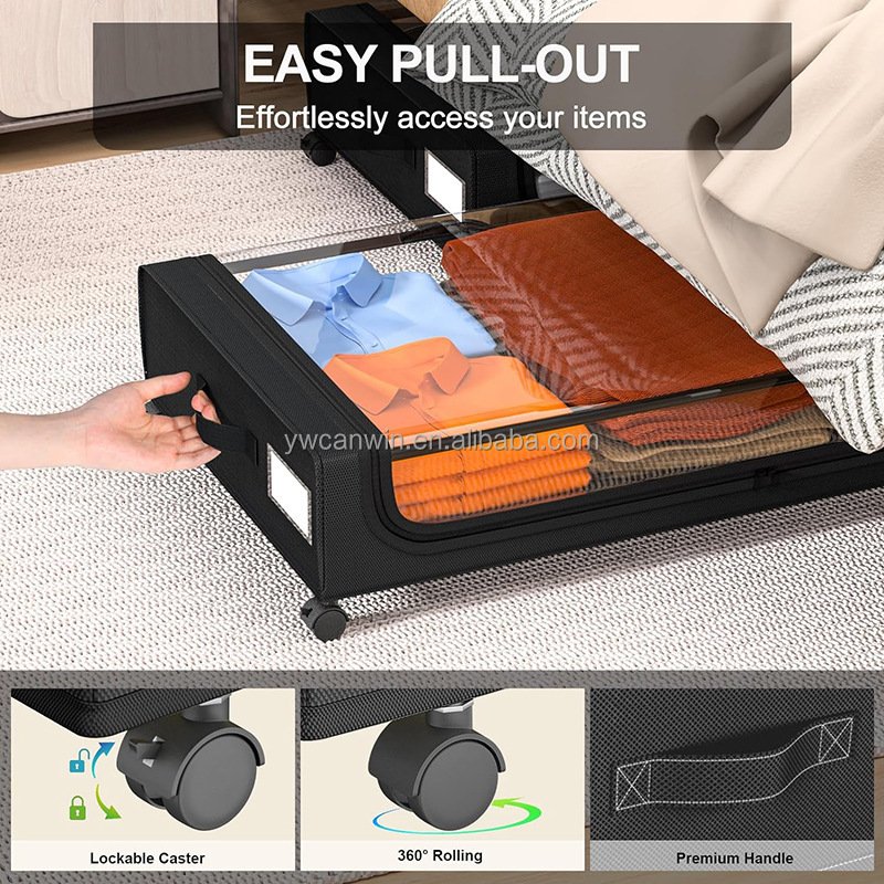 Under Bed Storage with Wheels Containers Under Bed Shoe Storage Organizer Rolling Under Bed Metal Drawer for Clothes Blankets
