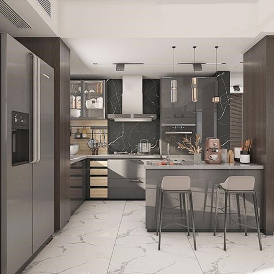 High quality hot sale modern grey gloss lacquer kitchen cabinet made in China